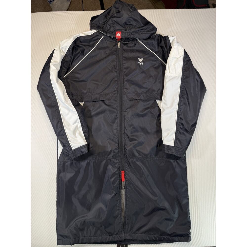 TYR Swim Parka Mens Medium Black Hooded Fleece Lined Deck Coat